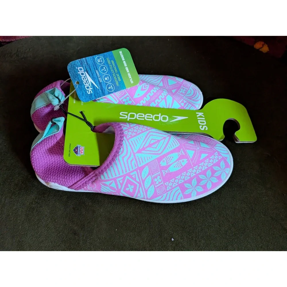 Speedo Kids Splash‎ and Sun Bootie Water Shoes Pink Teal Tribal Print  XL 11-12
